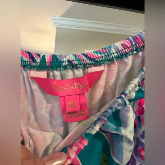 LILLY PULITZER Lana Off the Shoulder Top Maldives Green Turtle Wave Size XL - Picture 9 of 11